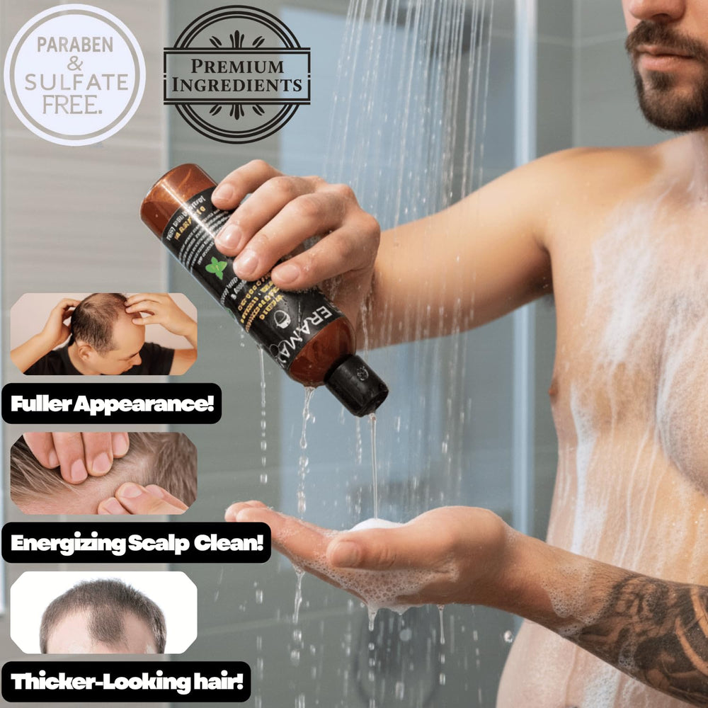 KERAMAXX lather on hair demonstrates lightweight cleansing and scalp refresh.