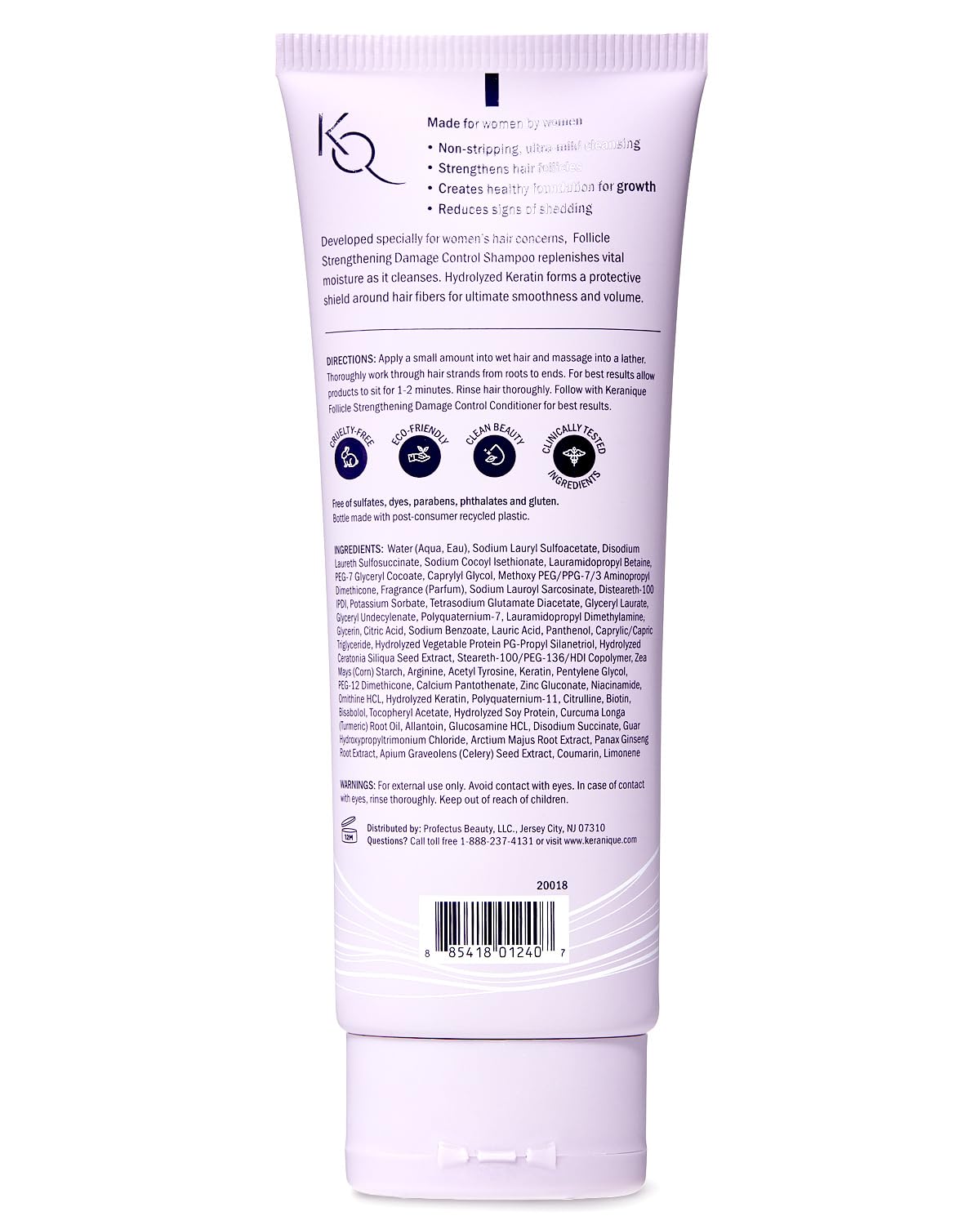 Keranique bottle in bright bathroom light highlights sulfate-free formula.