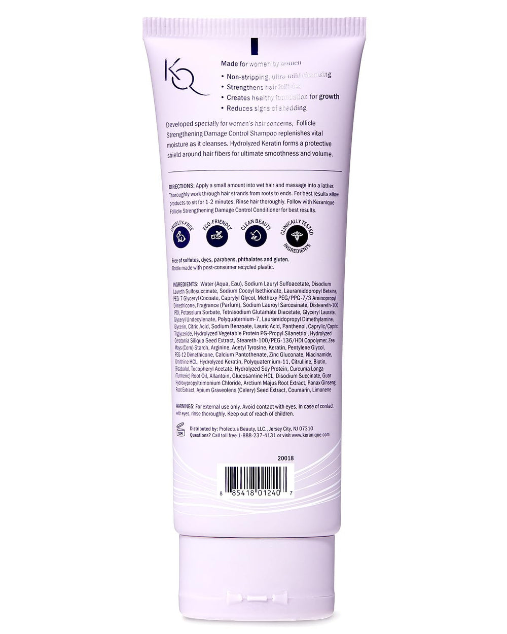 Keranique bottle in bright bathroom light highlights sulfate-free formula.