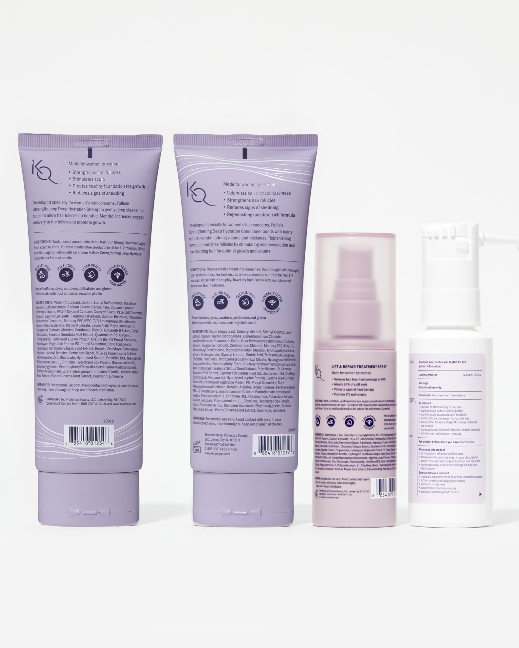 Keranique complete haircare routine setup on vanity for daily use