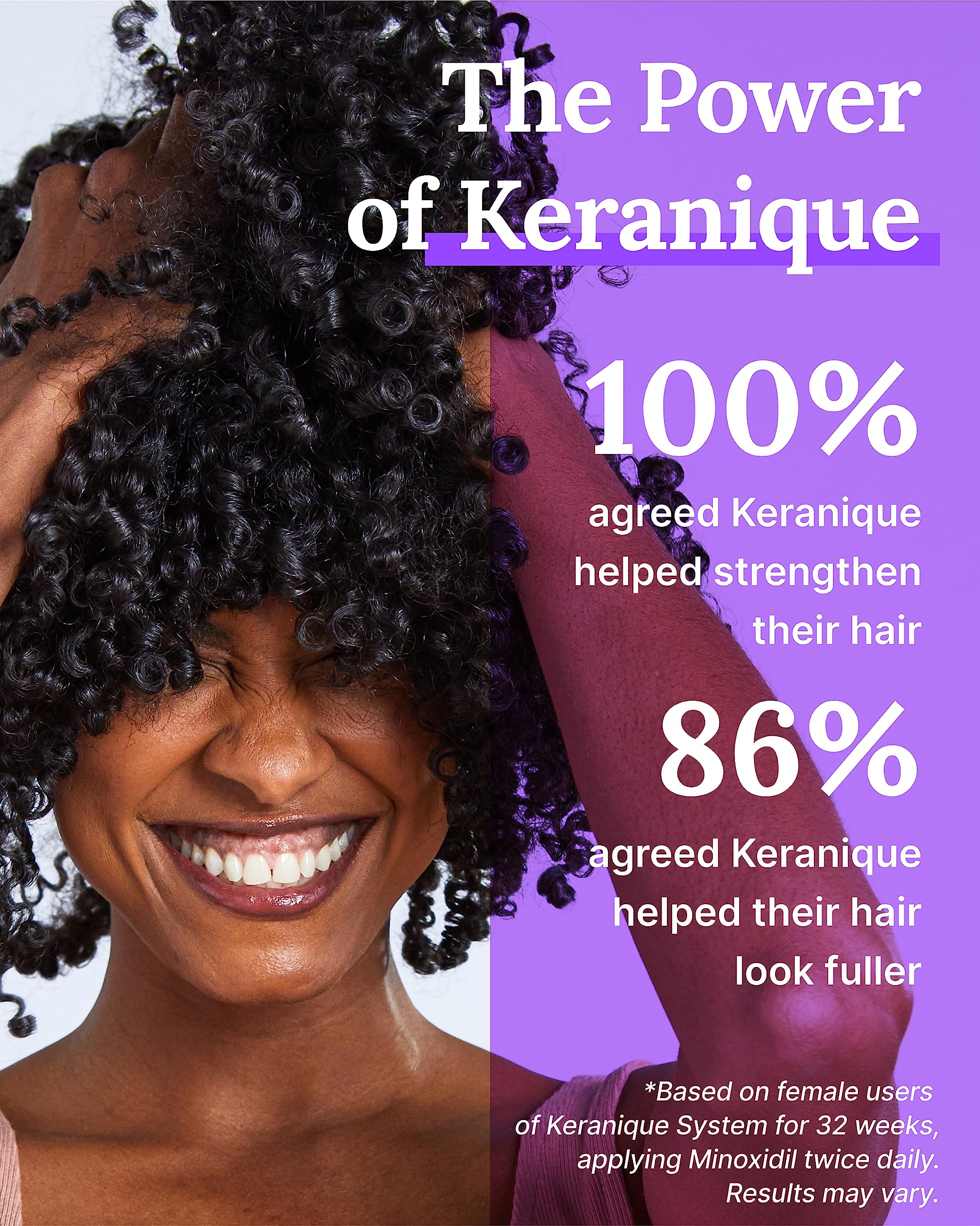 Keranique bottle display with branding on a clean surface.