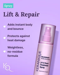 Keranique lift and repair spray used during blow-dry for fuller texture.