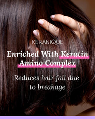 Keranique shampoo and conditioner set on countertop for everyday color care.