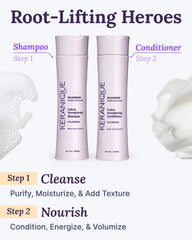 Keranique shampoo lather on scalp demonstrates cleansing and volume