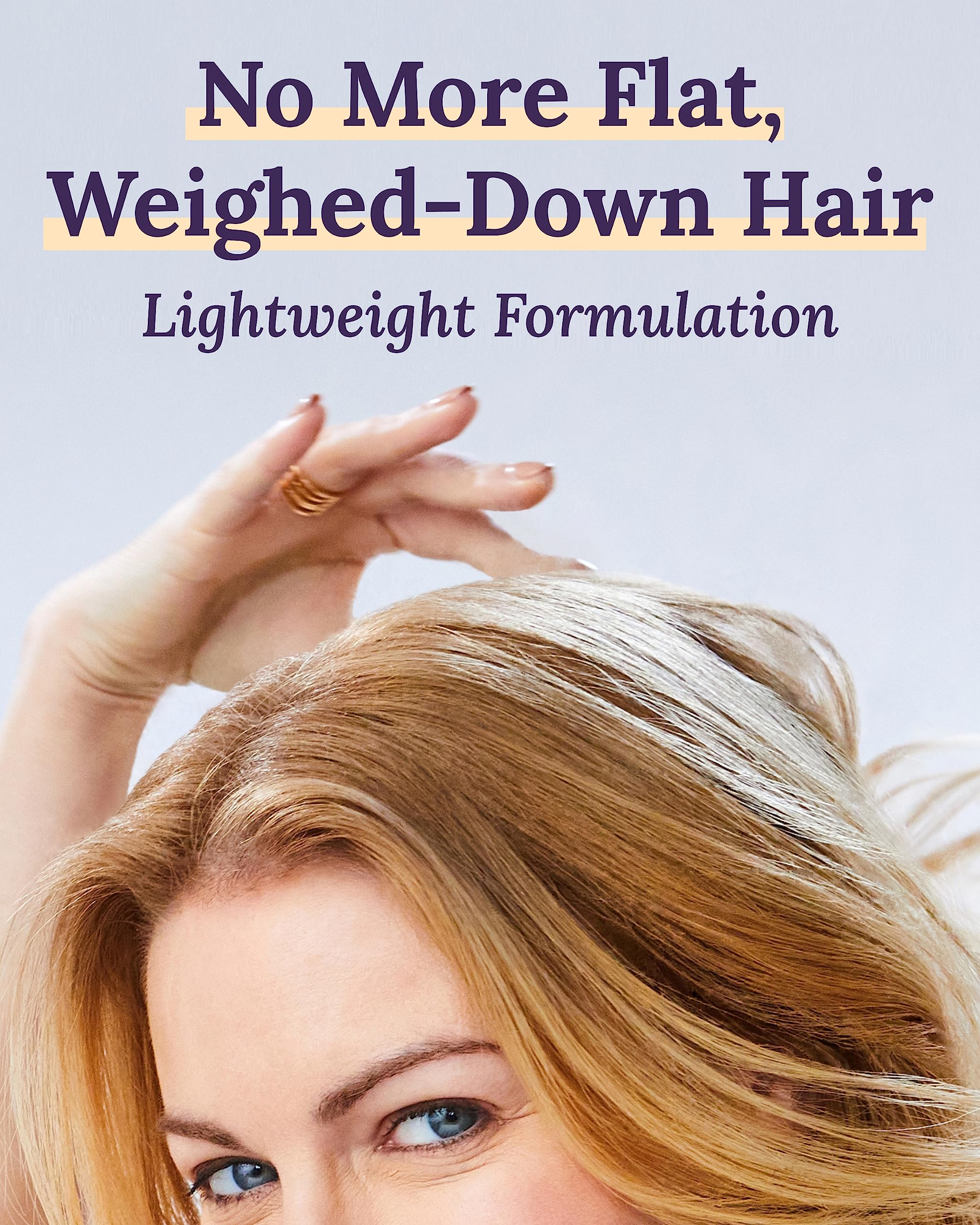 Keranique thinning hair volumizing coating close-up suggests root lift without heaviness