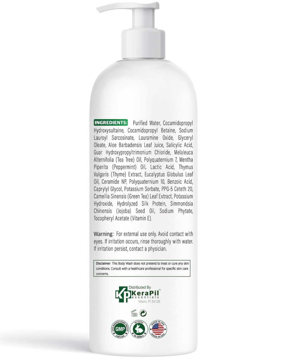 KERAPIL Bacterinyl Tea Tree Oil Body Wash made in USA packaging