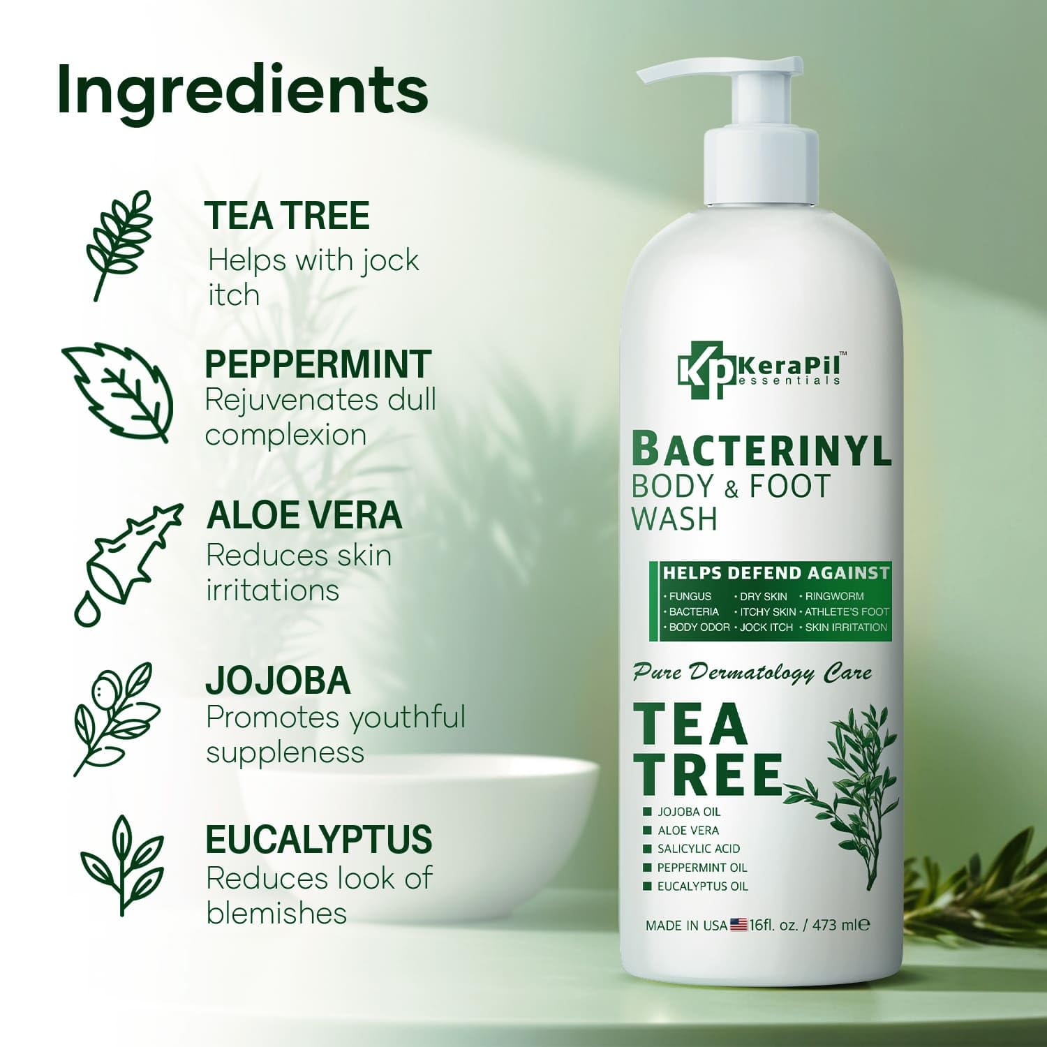 KERAPIL Bacterinyl Tea Tree Oil Body Wash ingredients: tea tree blend