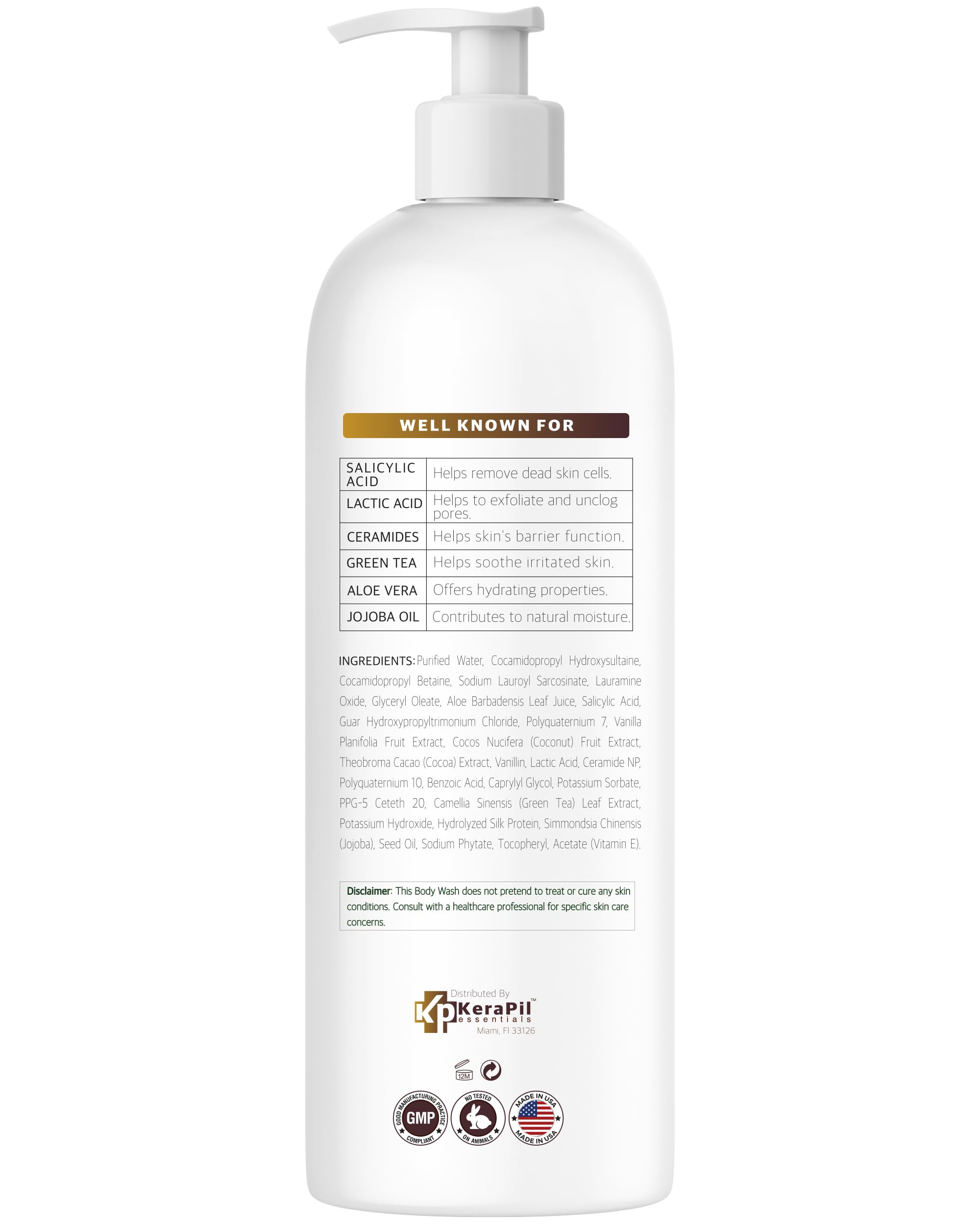 KERAPIL exfoliating body wash close-up after use on skin.