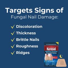 Kerasal Nighttime Renewal Patches applied on toenail for discreet overnight treatment