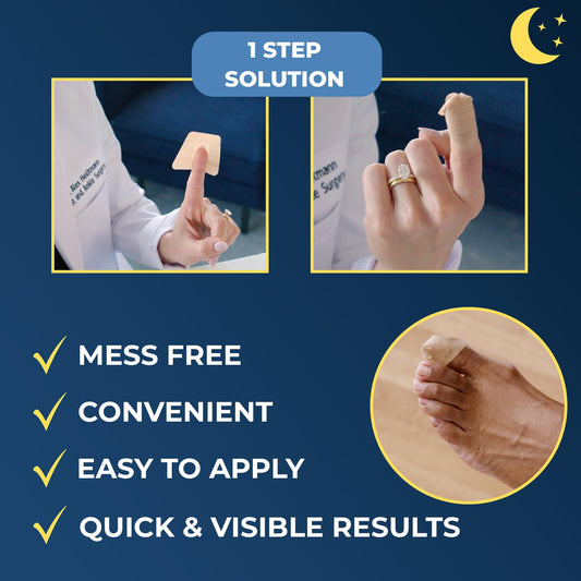Kerasal Nighttime Renewal Patches on nail close-up illustrating deep penetration and exfoliation