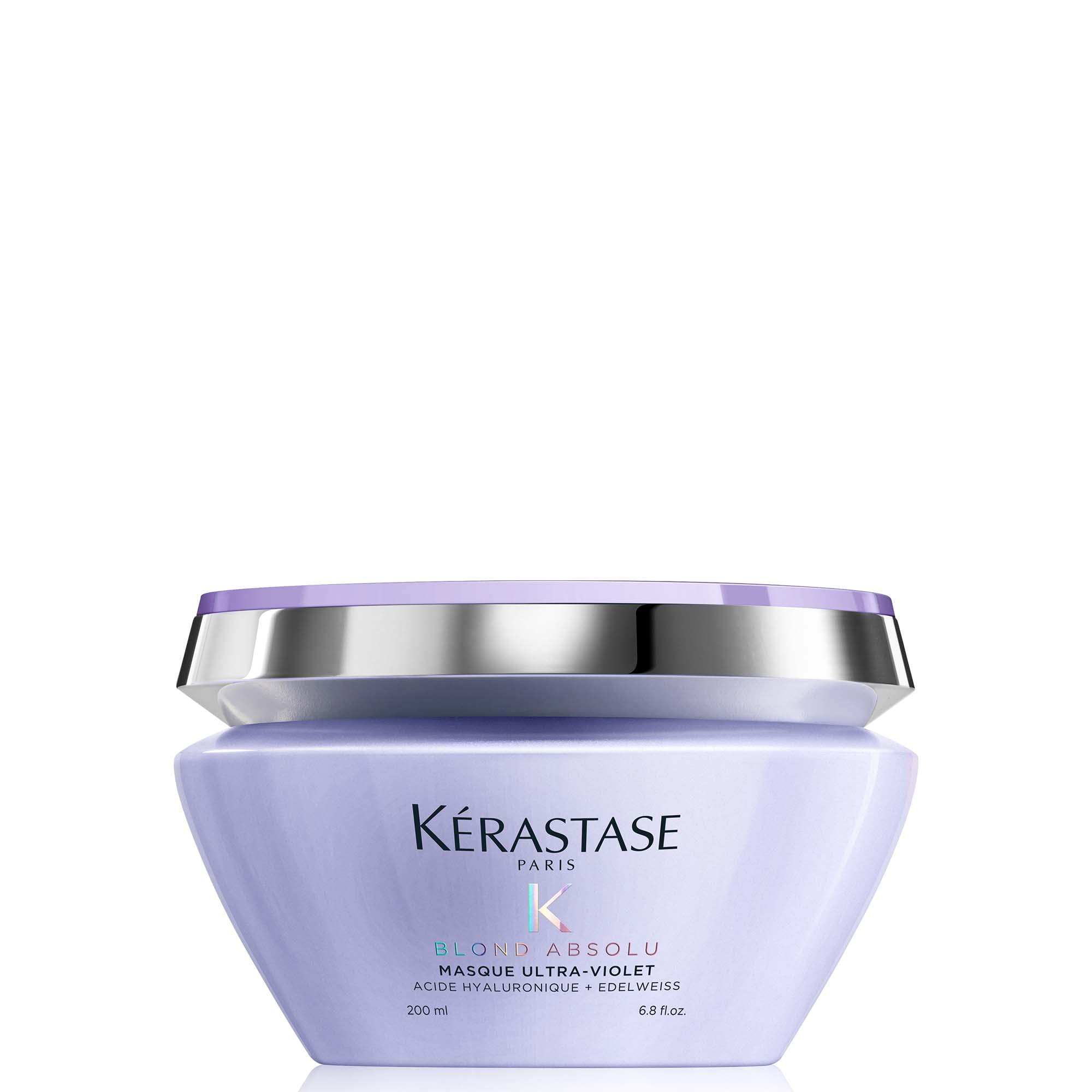 Kerastase Blond Absolu Ultra-Violet mask jar neutralizes warm undertones for cool blondes