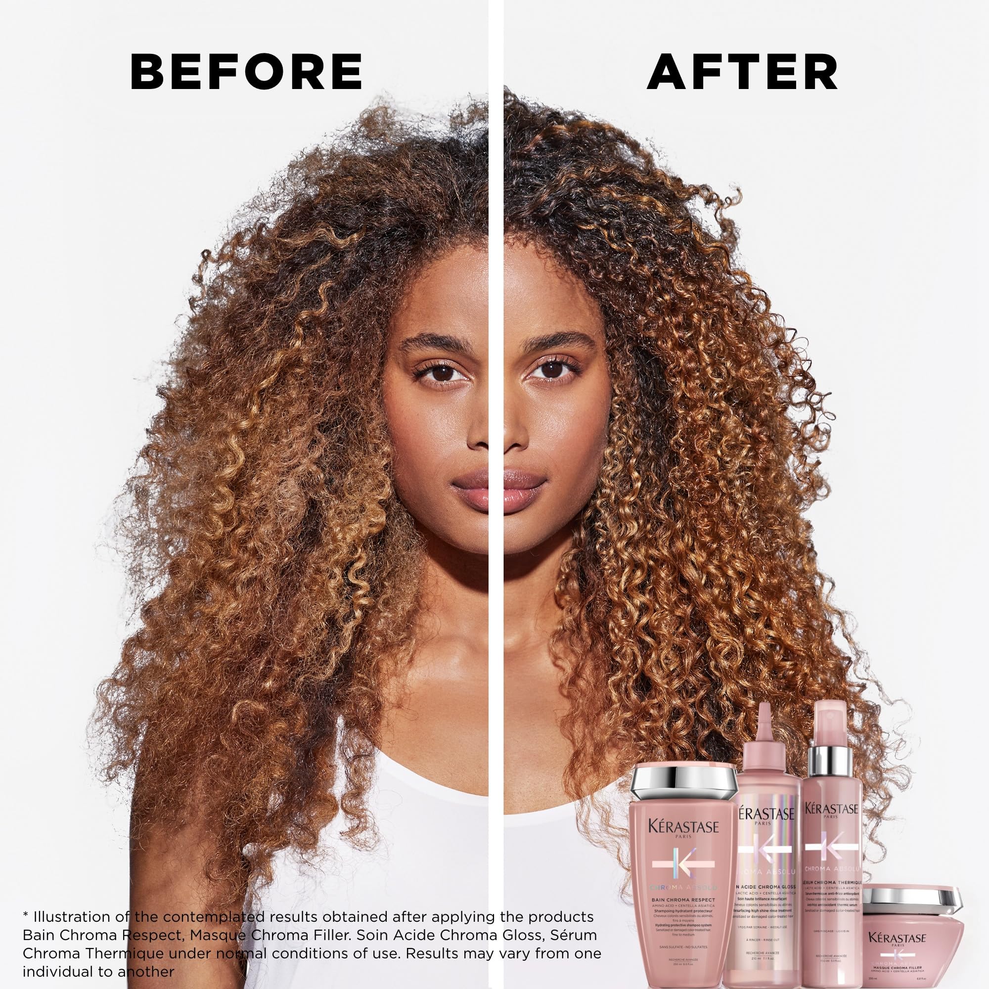 Kérastase Chroma Absolute bottle pouring, emphasizing smooth lather and care.