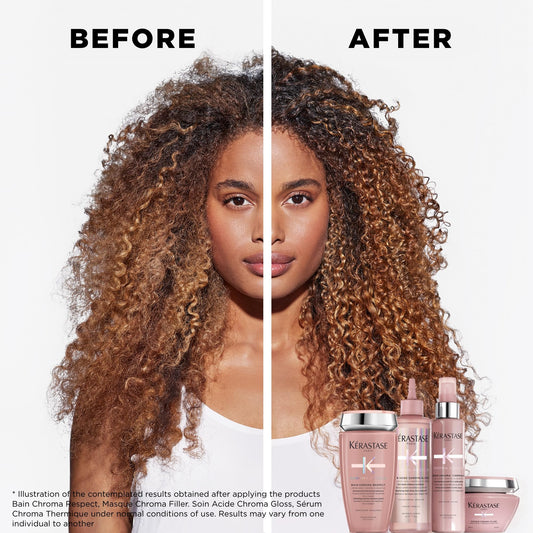 Kérastase Chroma Absolute bottle pouring, emphasizing smooth lather and care.