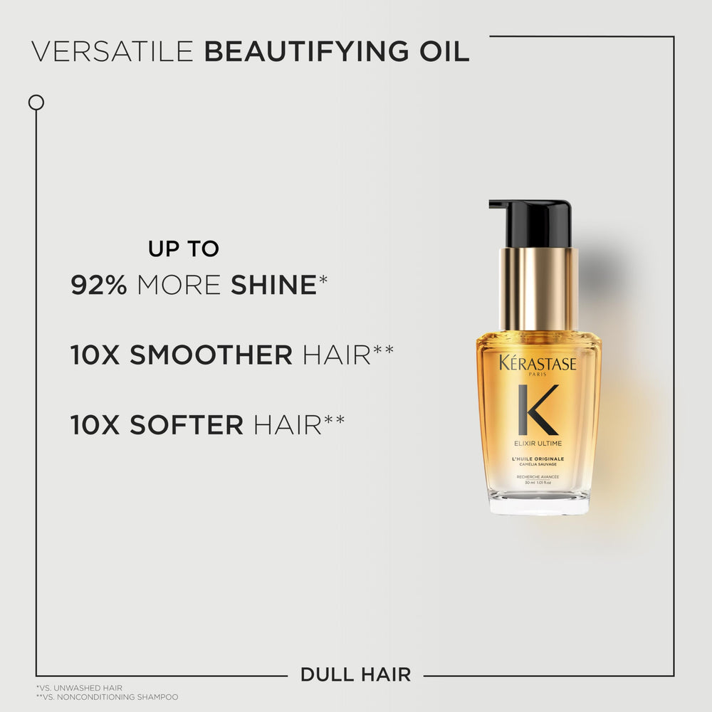 KÉRASTASE Elixir Ultime hair shine close-up on glossy strands