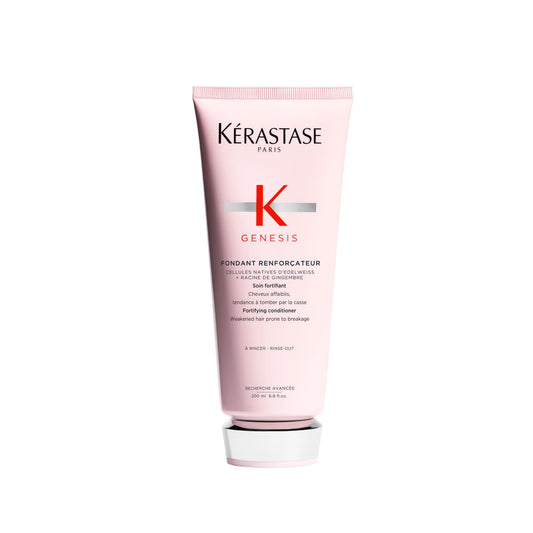 Kerastase Genesis bottle shows fortifying hydration for weak hair.