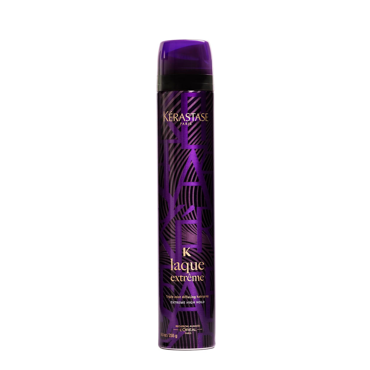 KÉRASTASE Laque Extreme bottle with spray demonstrates long-lasting hold and humidity protection.