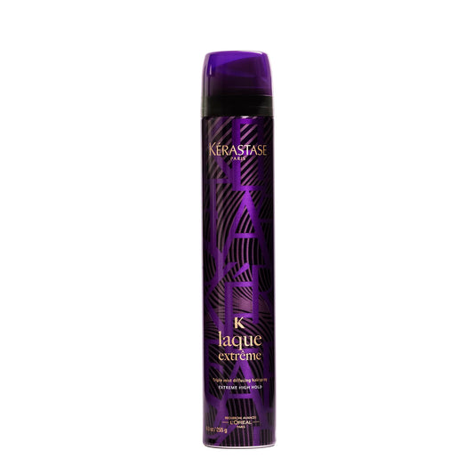 KÉRASTASE Laque Extreme bottle with spray demonstrates long-lasting hold and humidity protection.