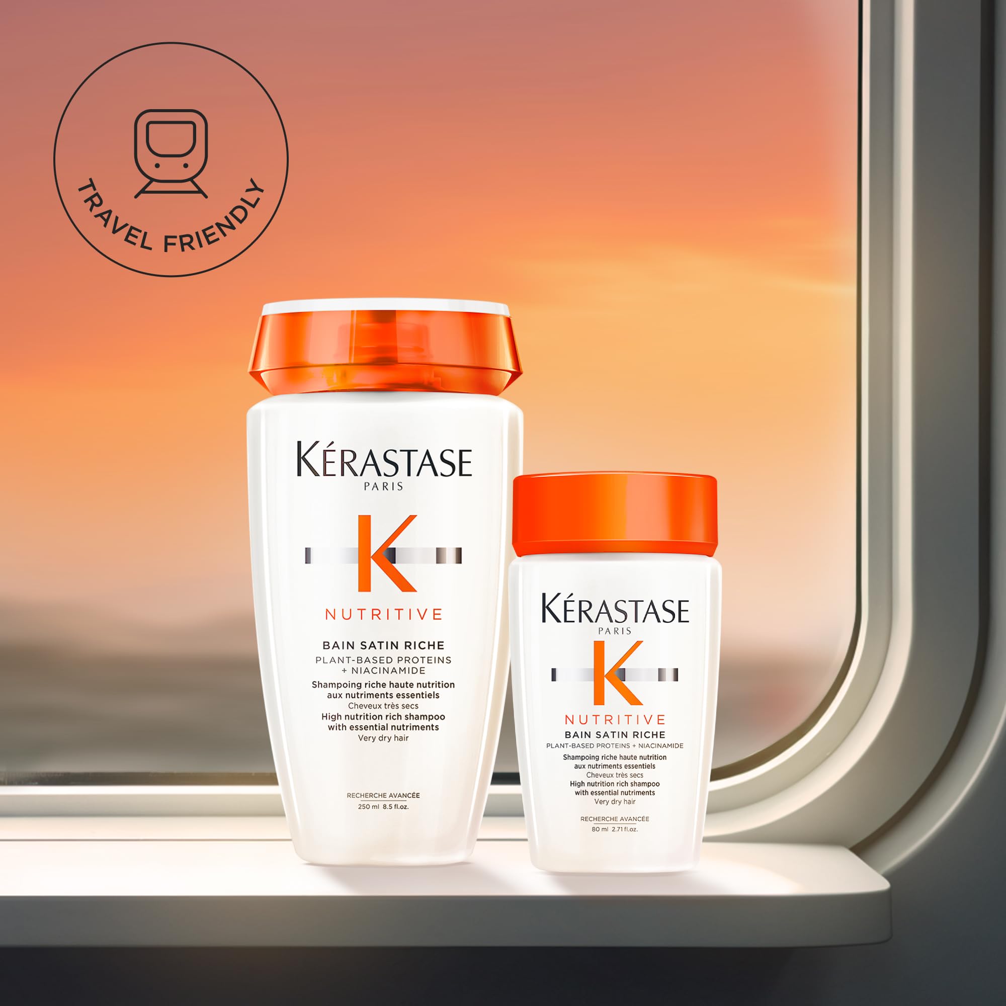 KÉRASTASE Nutritive Bain Satin Riche bottle pours creamy shampoo for cleansing.