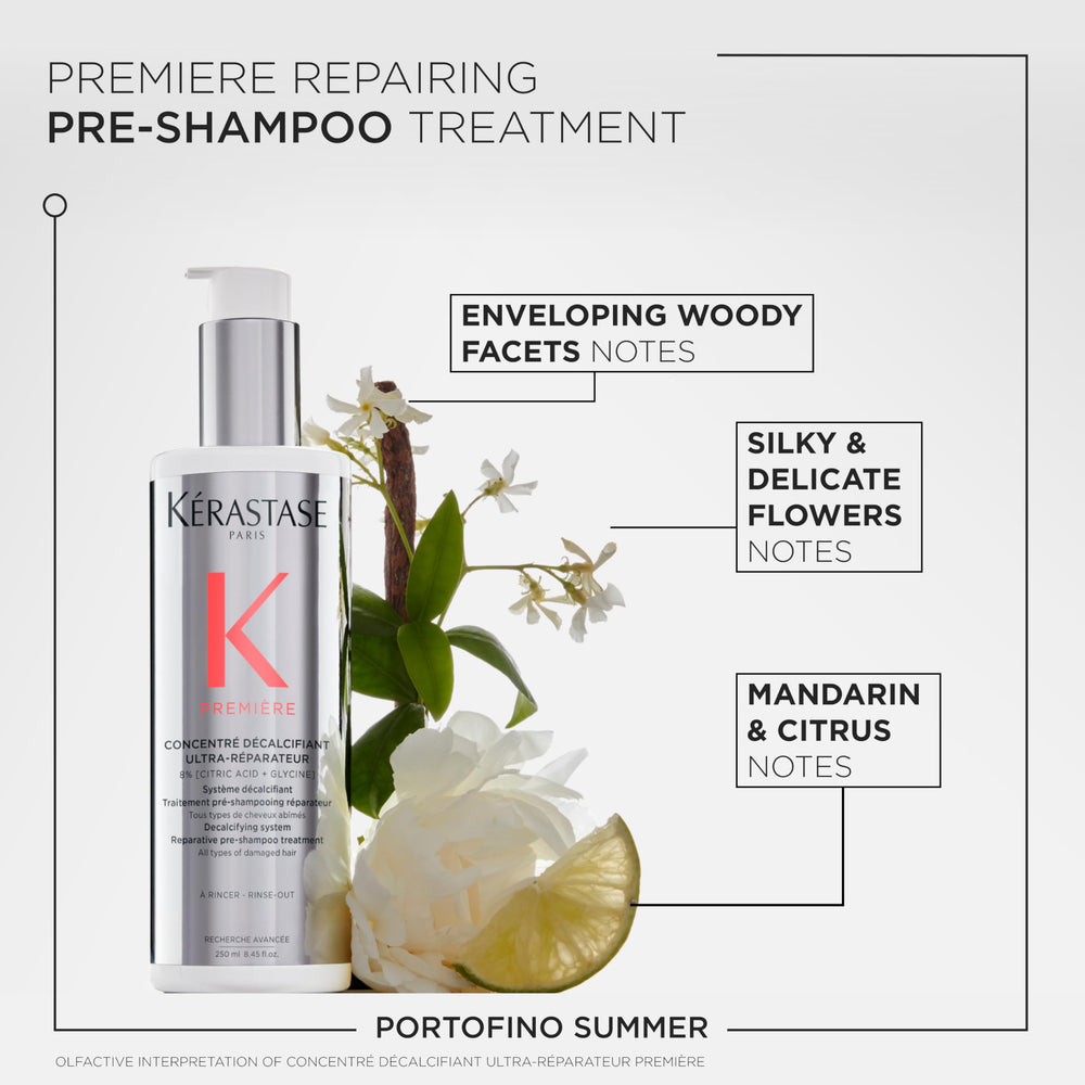 Kerastase Premiere packaging display emphasizing dual-action repair system.