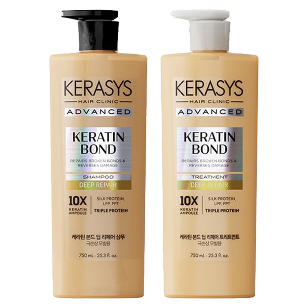 Kerasys Advanced Keratin Bond Shampoo pour smooths damaged hair and adds manageability.