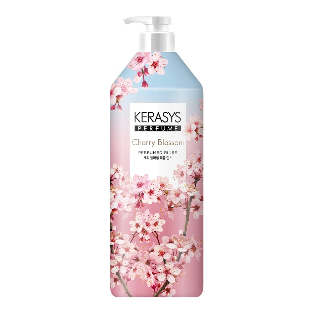 Kerasys Cherry Blossom Perfumed Conditioner bottle with long-lasting fragrance for daily hair care.