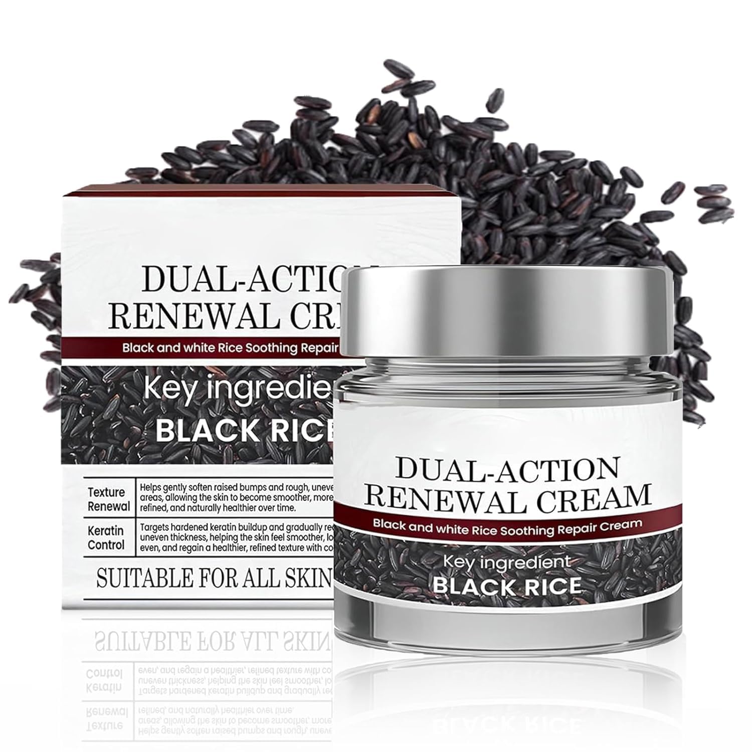 Keratin Erase Dual-Action Renewal Cream bottle demonstrates deep hydration and soothing repair