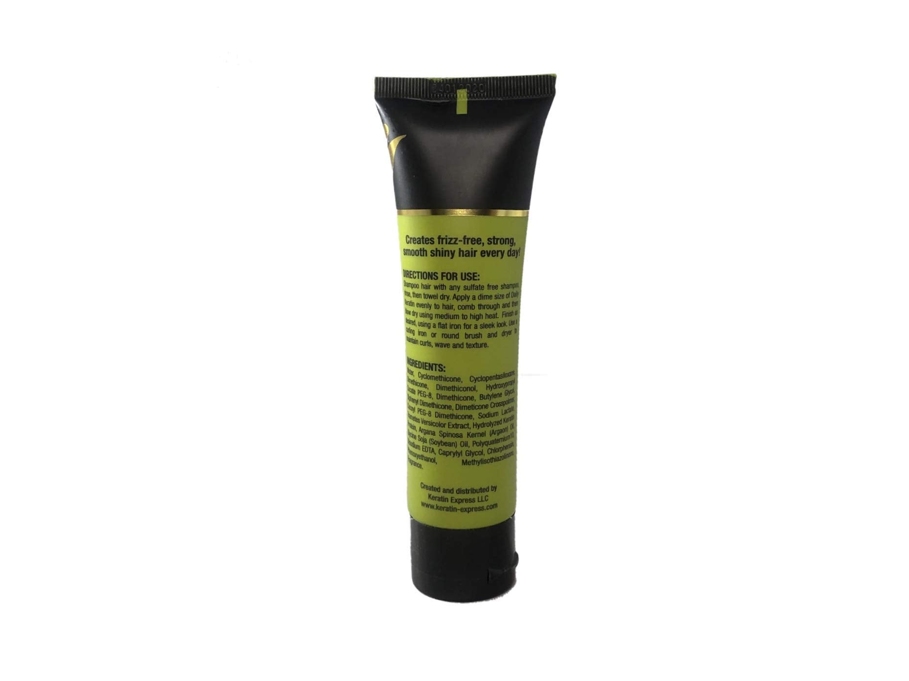 Keratin Express Daily Frizz Control application; reduces frizz and humidity effects.