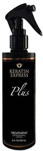 Keratin Express Plus smoothing treatment bottle, ready for quick salon smoothing.