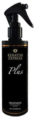 Keratin Express Plus smoothing treatment bottle, ready for quick salon smoothing.