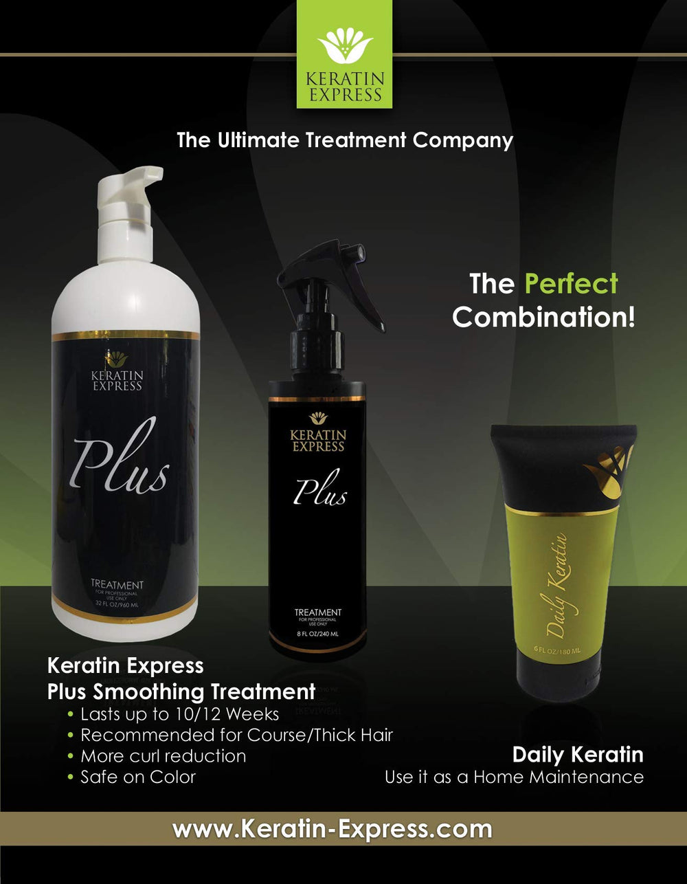 Flatiron-ready hair after Keratin Express Plus treatment.
