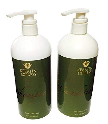 Keratin Express sulfate-free shampoo and ultra hydrating conditioner set for color-safe daily care.