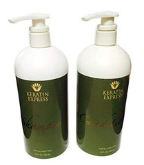Keratin Express sulfate-free shampoo and ultra hydrating conditioner set for color-safe daily care.