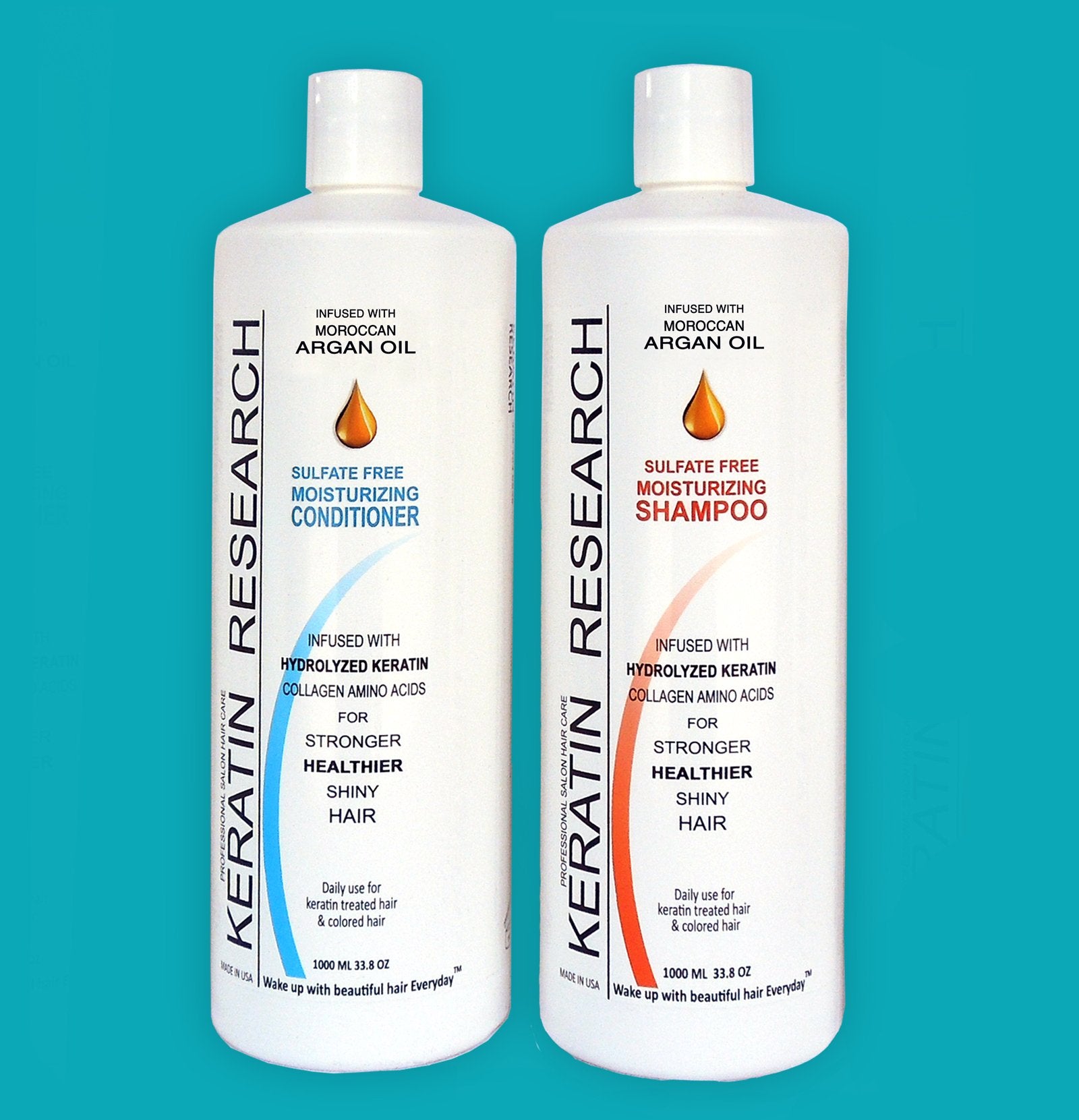 Keratin Research argan oil conditioner 1L for nourished, shiny hair without weighing it down.