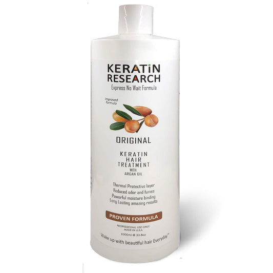 KERATIN RESEARCH Brazilian Keratin Blowout bottle—professional 1000ml for salon-quality results at home