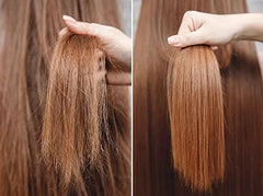 KERATIN RESEARCH Hair before-and-after shows smoothness and frizz reduction