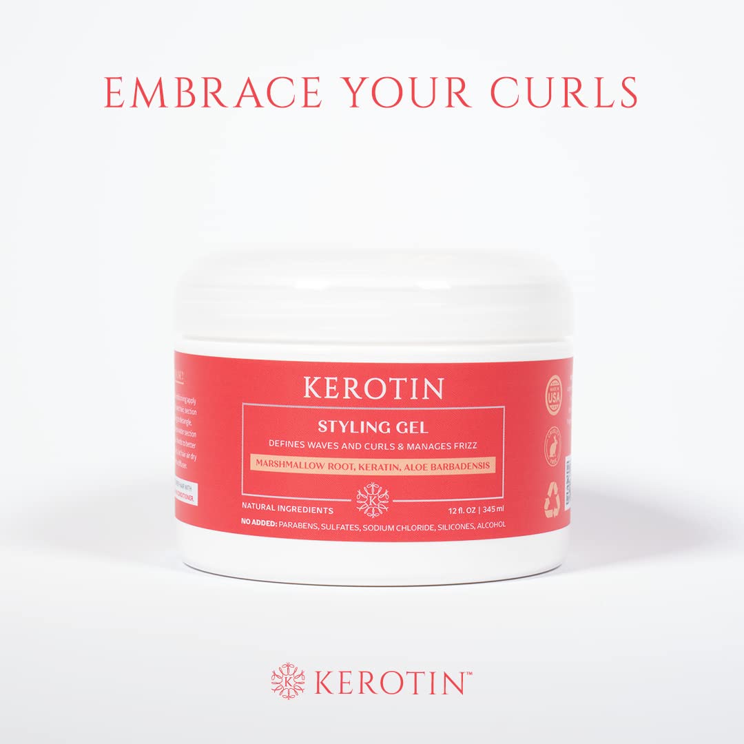 Kerotin Curly Defining Gel texture close-up highlights silky slip for detangling.