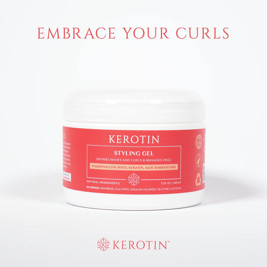 Kerotin Curly Defining Gel texture close-up highlights silky slip for detangling.
