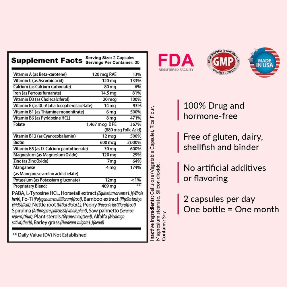 Kerotin Hair Growth label information emphasizing saw palmetto and plant nutrients