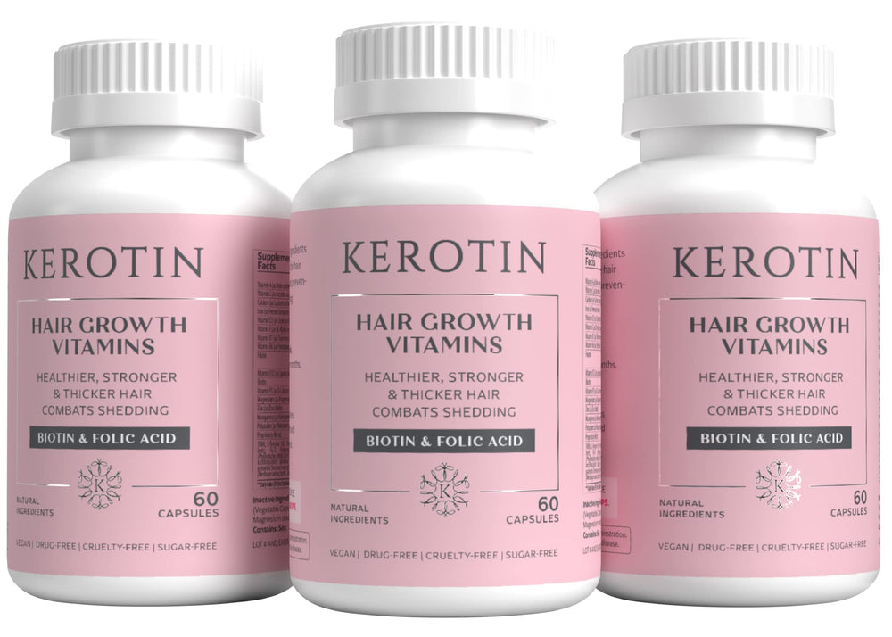 Kerotin Hair Growth Supplement bottle with capsules for daily hair support