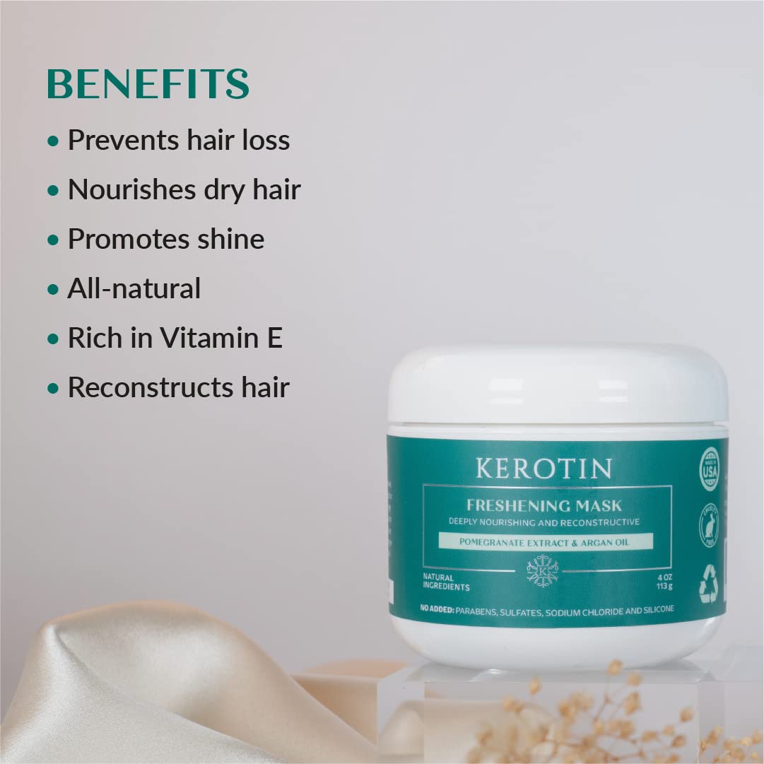 K Kerotin Keratin Freshening Mask being applied from roots to ends for balanced moisture.