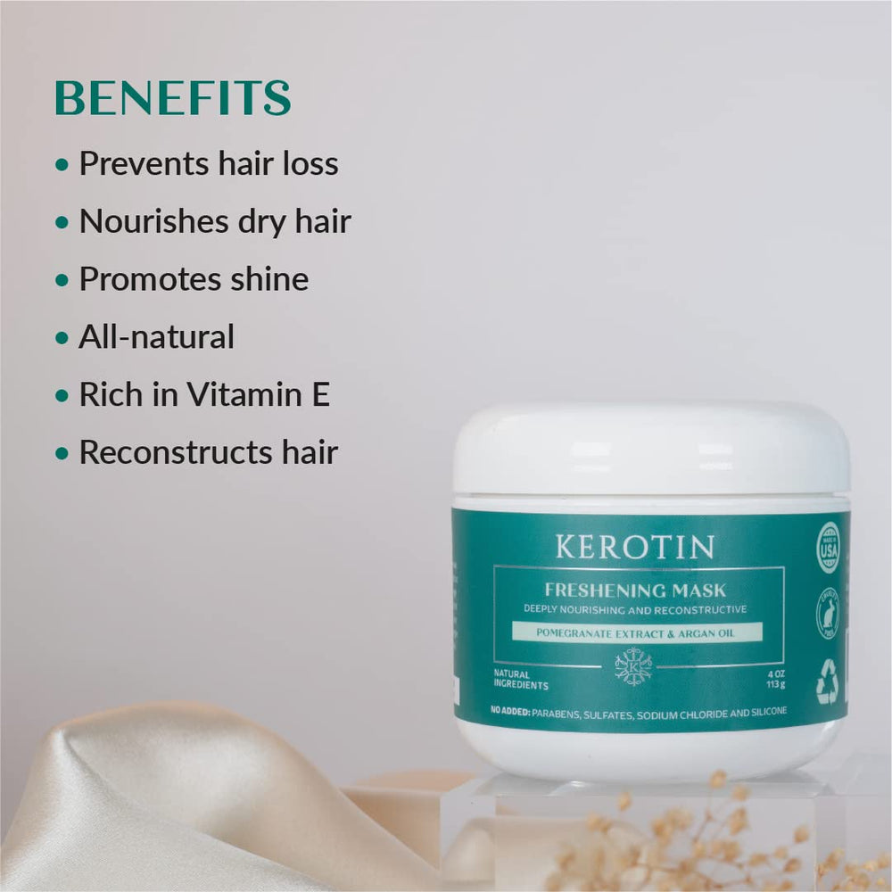 K Kerotin Keratin Freshening Mask being applied from roots to ends for balanced moisture.