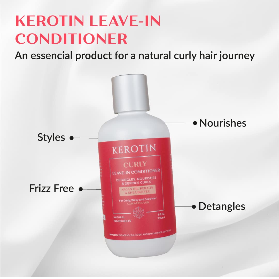 Kerotin Leave-in Conditioner ingredients scene shows shea, mango butters and argan oil.
