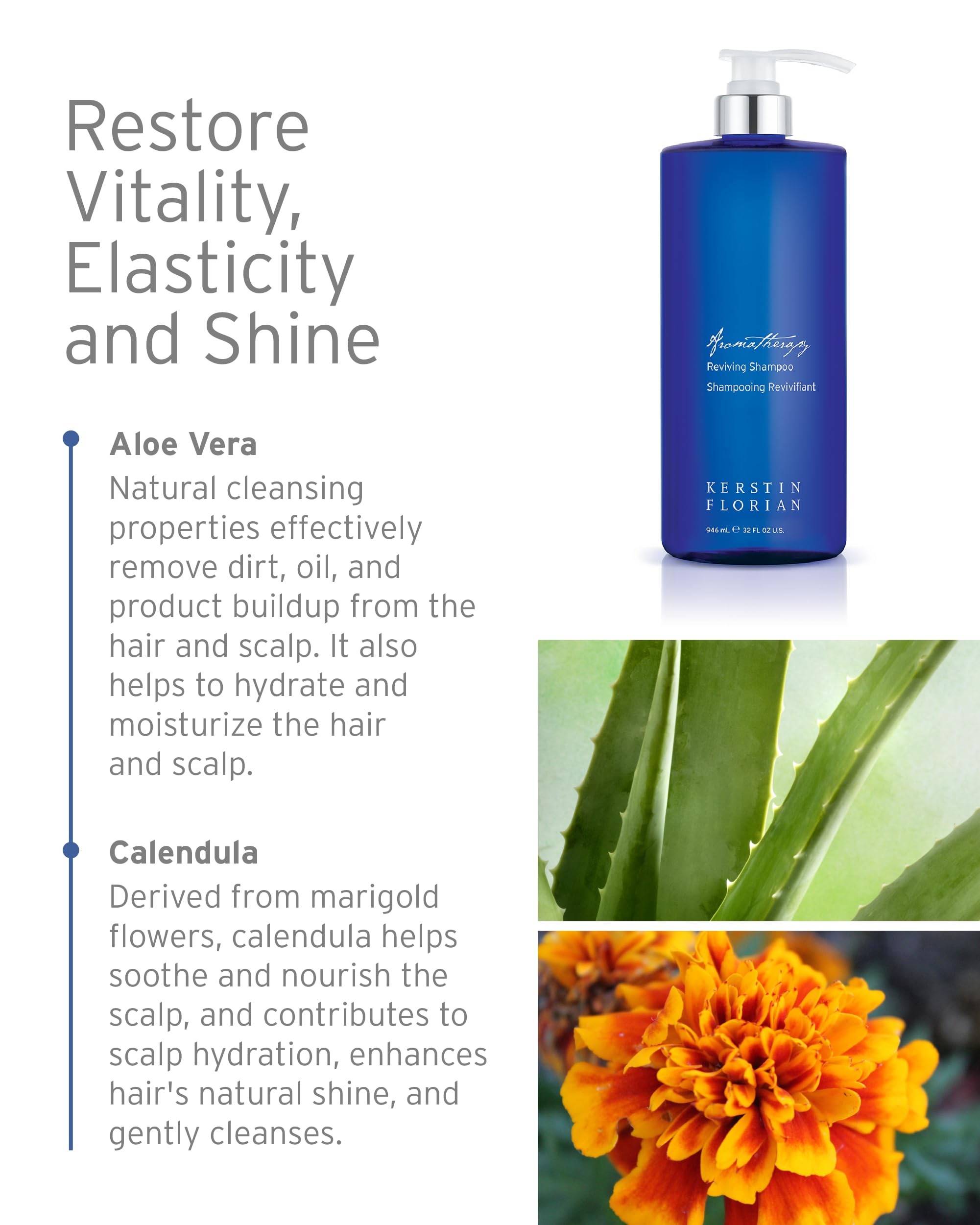 Kerstin Florian Reviving Shampoo foam close-up delivering gentle cleansing with aloe and calendula.