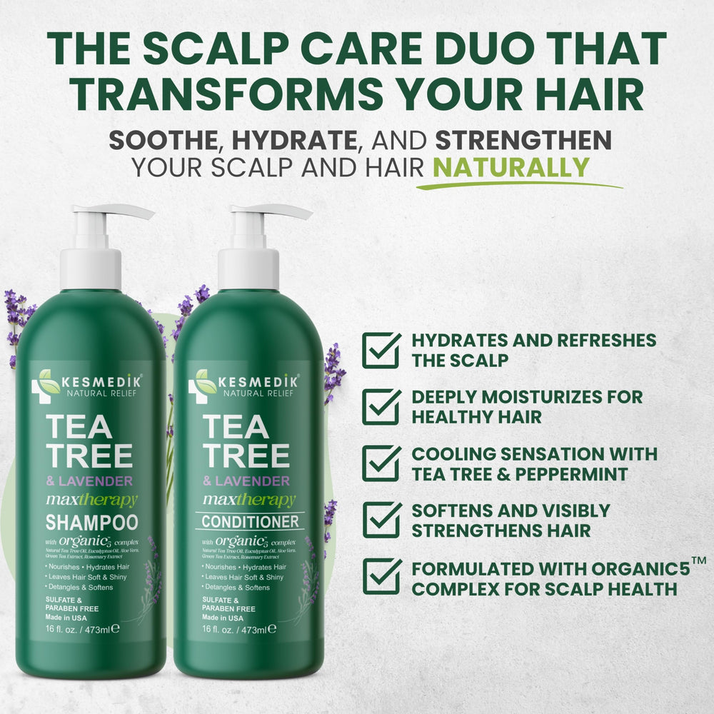 KESMEDIK Tea Tree Lavender Conditioner bottle delivering lightweight moisture for smooth hair