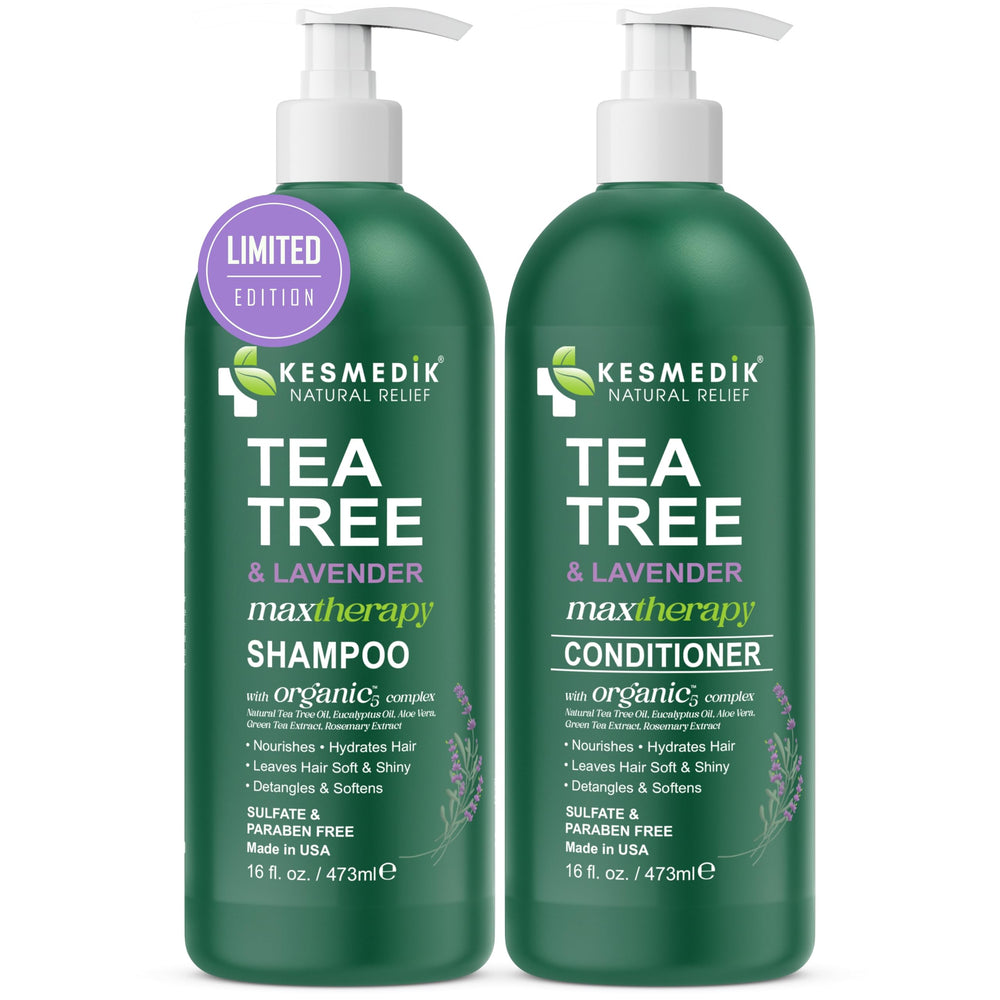 KESMEDIK Tea Tree Lavender duo set on shelf for daily hair care