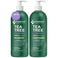 KESMEDIK Tea Tree Lavender duo set on shelf for daily hair care