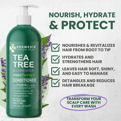 KESMEDIK conditioner ingredients display highlights moisture and soothing botanicals