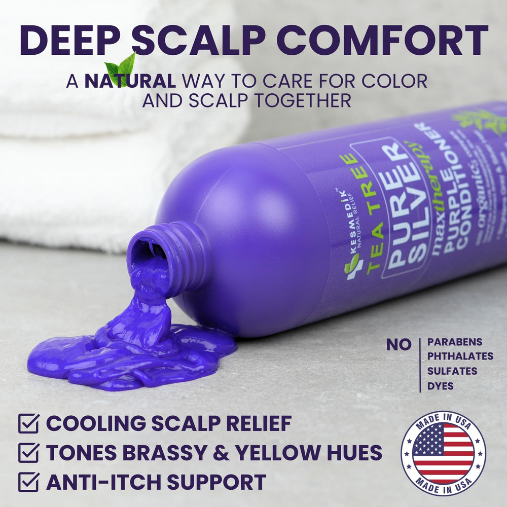 KESMEDIK Tea Tree Purple Conditioner on hair reveals silky shine and softness