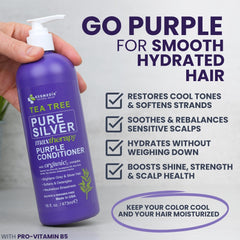KESMEDIK Tea Tree Purple Conditioner pump closeup highlighting creamy, color-safe conditioning