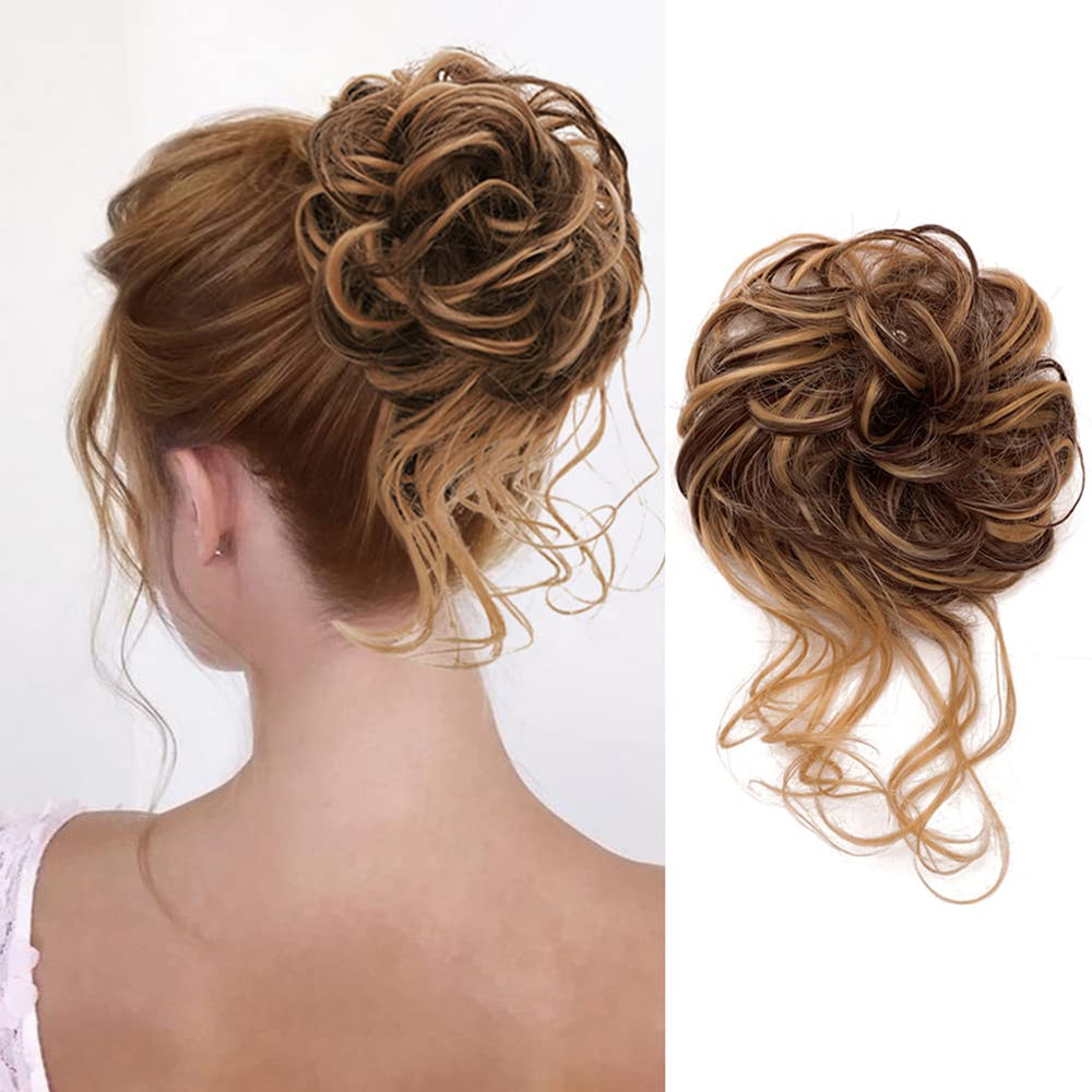 KETHBE Messy Bun hair piece with tousled updo texture blends naturally with hair.